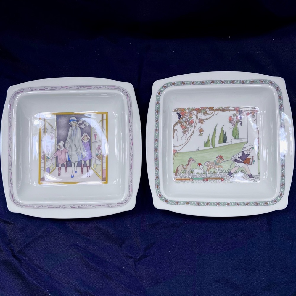 Pair Of‎ 2 Minton Royal Doulton Bone China Golden Days Square Plate 1987 England